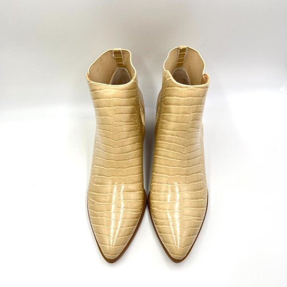 Chinese Laundry Womens Size 8.5 Beige Tan Cream Faux Vegan Leather Croc Boots - Picture 3 of 14